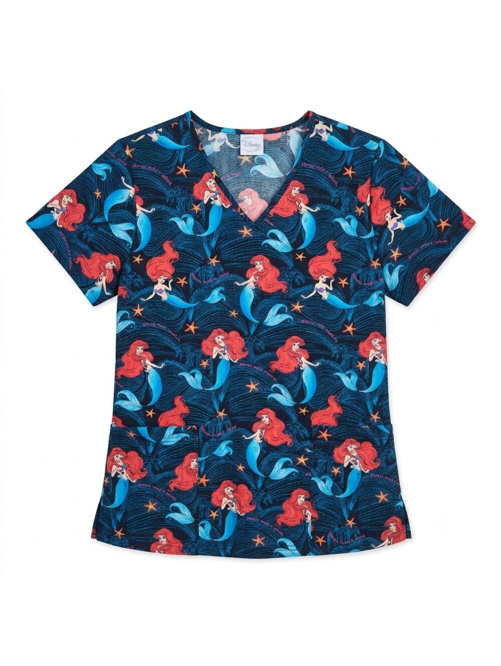 Tooniforms Disney Ariel The Little Mermaid Scrub Top Womens V-Neck Size 2X 3X
